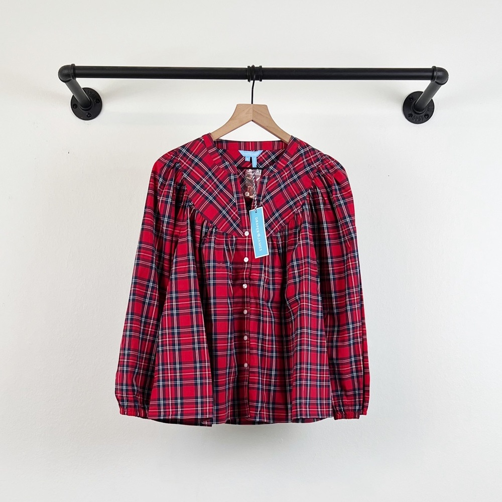 NWT Draper James Angie Plaid Popover Cotton Classic Preppy Girl Top - Picture 4 of 7
